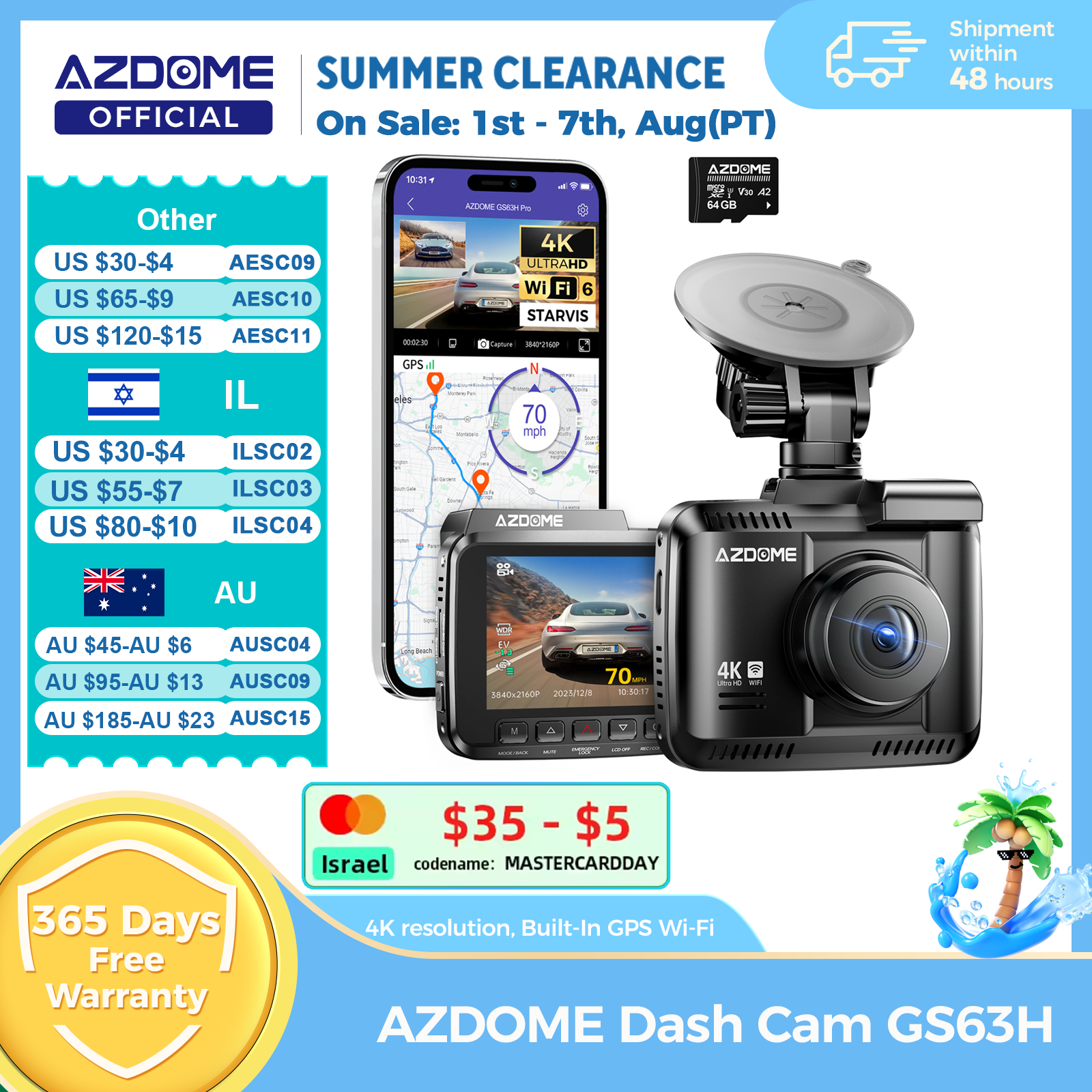 Home Cinema Blu Ray Sony - AZDOME Dash Cam GS63H 4K Built-In