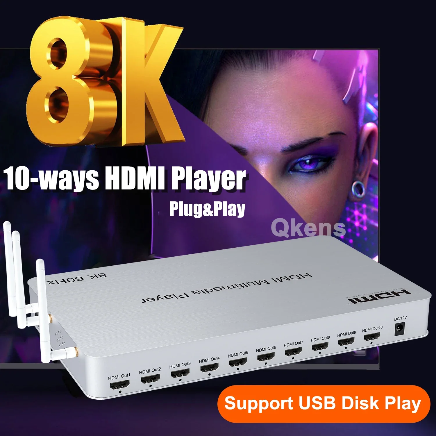 4K Media Player - H.265 8K 60Hz 10 Port HDMI