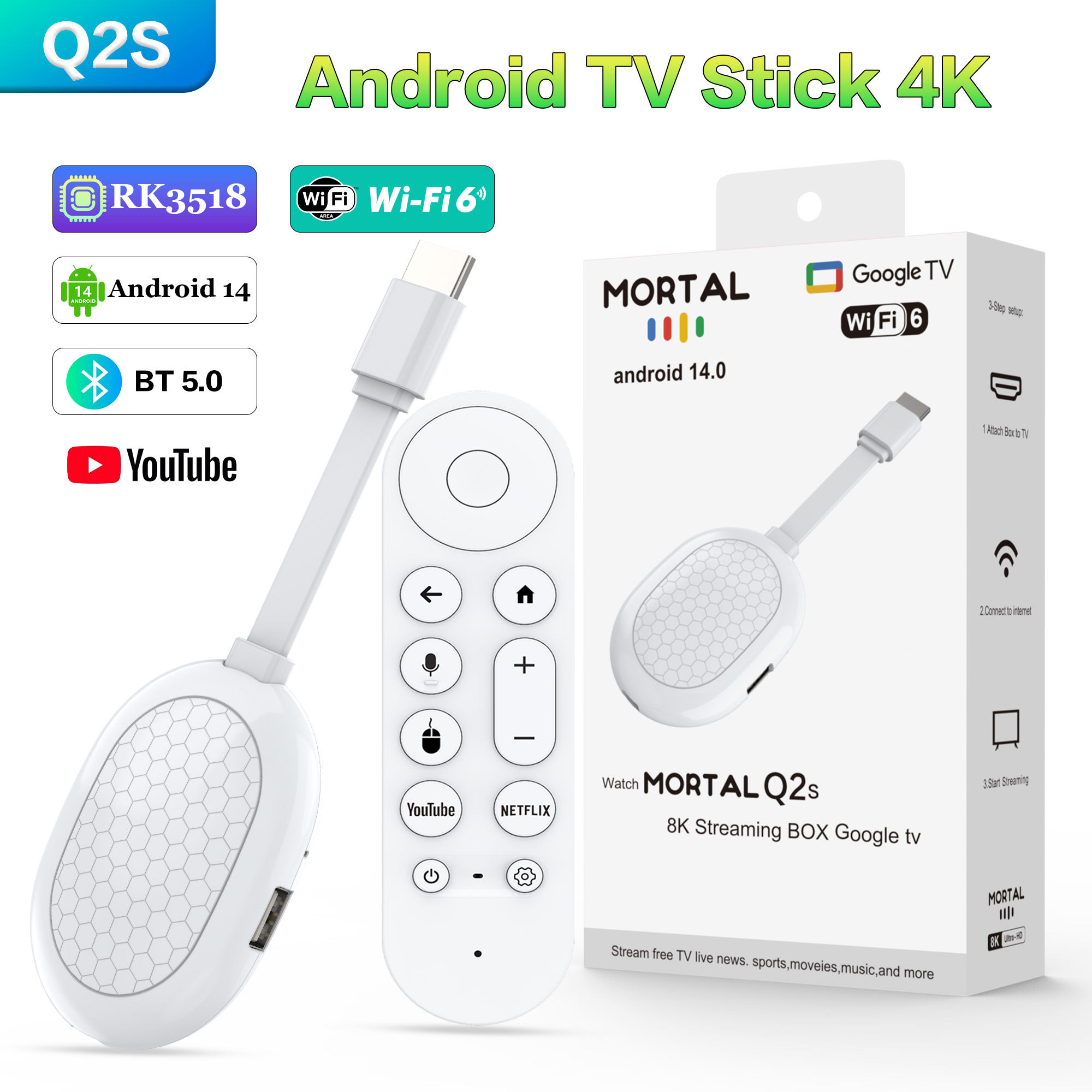 4K Media Player - New Smart TV Stick Q2S Android