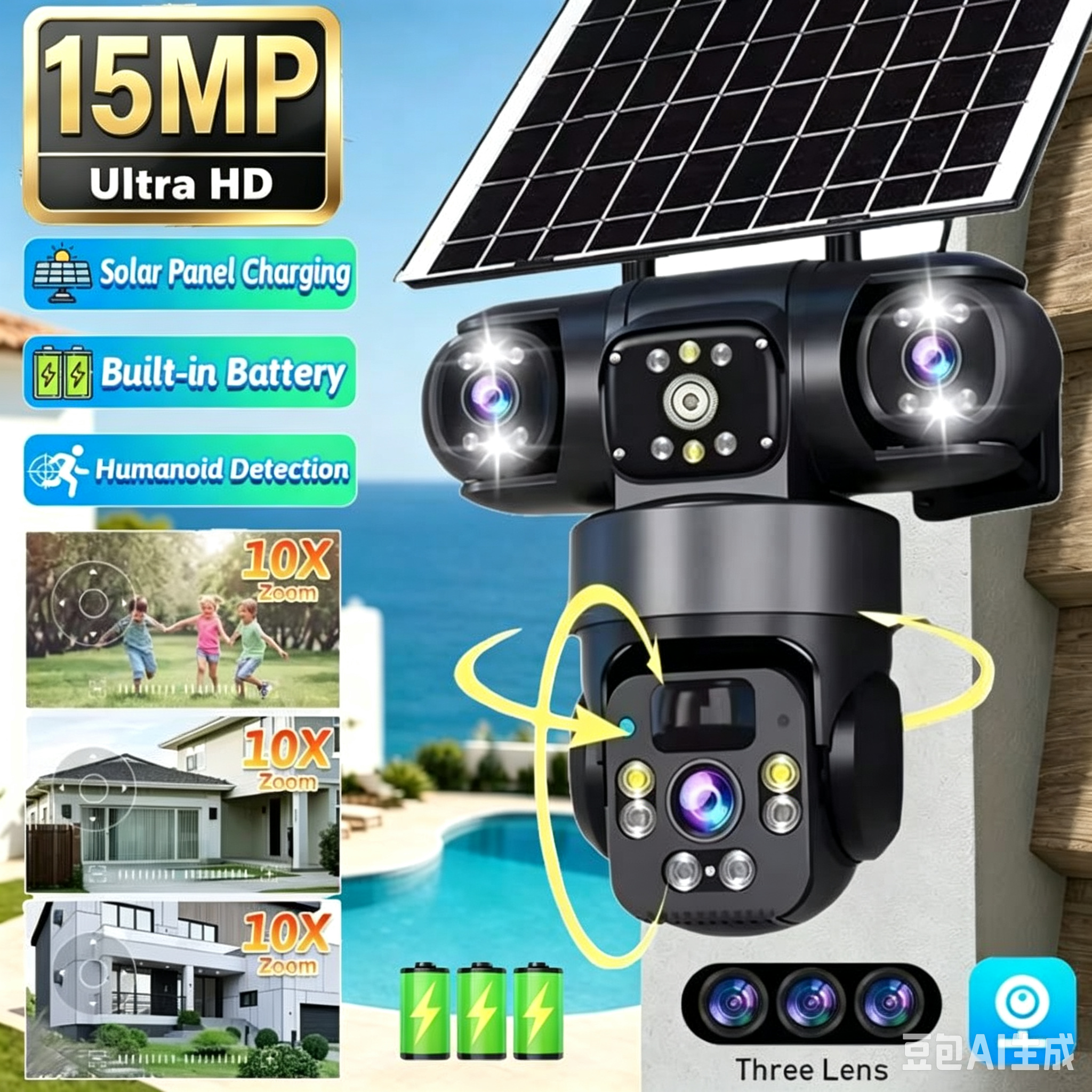 Home Cinema Wall Panels - 15MP V380 Pro Solar Camera Outdoor