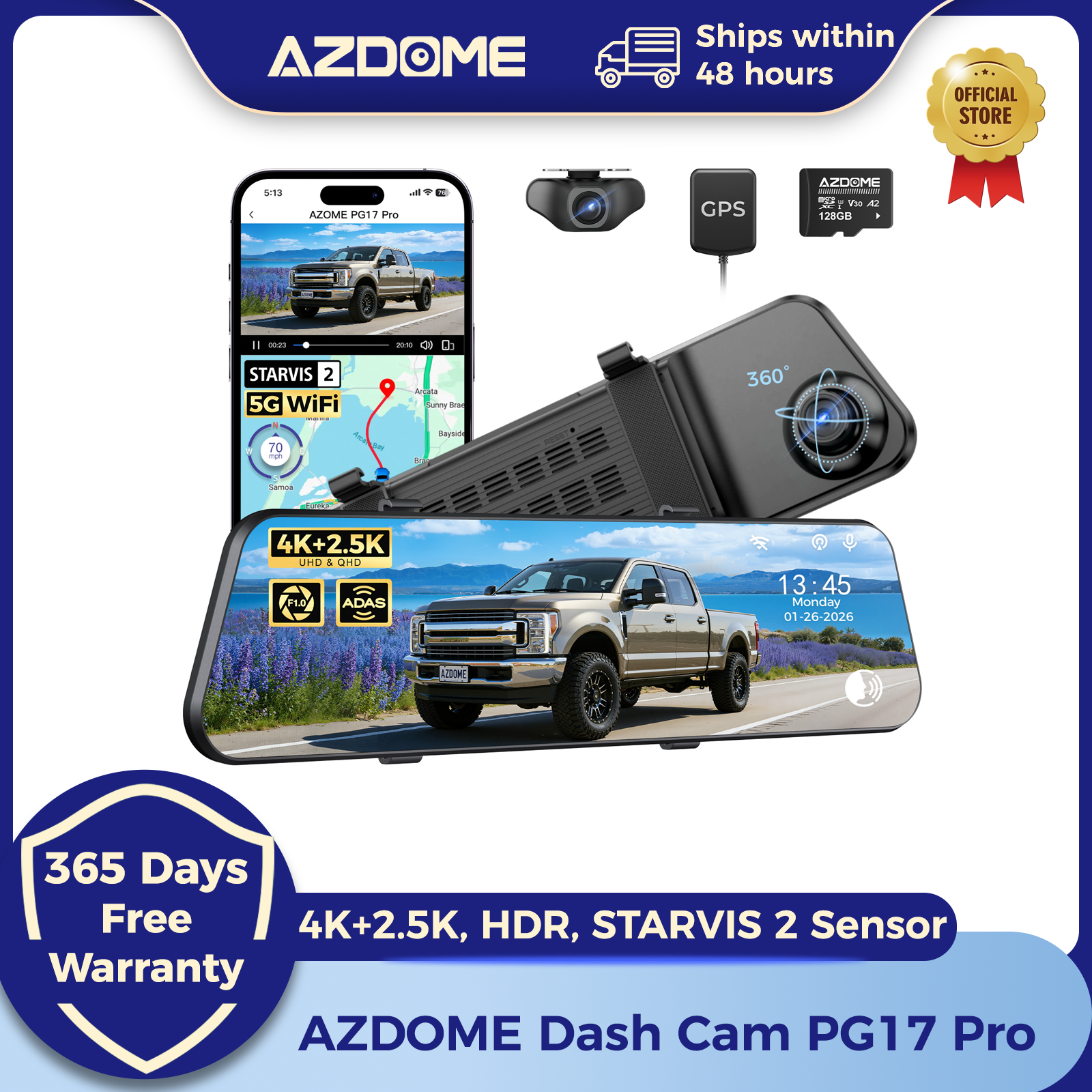 Home Cinema Blu Ray Sony - AZDOME PG17 Pro 4K+2.5K Rearview Dash